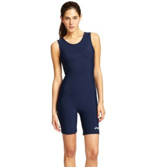 Asics Solid Navy Blue Compression Singlet Bodysuit - Picture 1 of 9